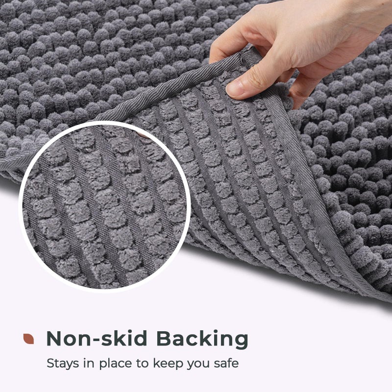 FRESHMINT Chenille Bathroom Rugs Non-Slip Bath Mat 32â€x20â€, Washable Soft Shower Mat, for Bathroom Floor & Tub Fluffy Shag Bath Rugs, Durable Thick Water Absorbent Microfiber Shower Rugs, Gray - Image 5